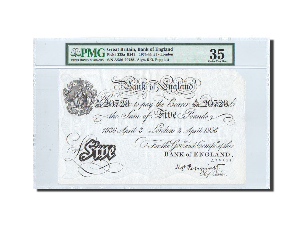 Billete, 5 Pounds, 1936, Gran Bretaña, KM:335a, 1936-4-3, graded, PMG