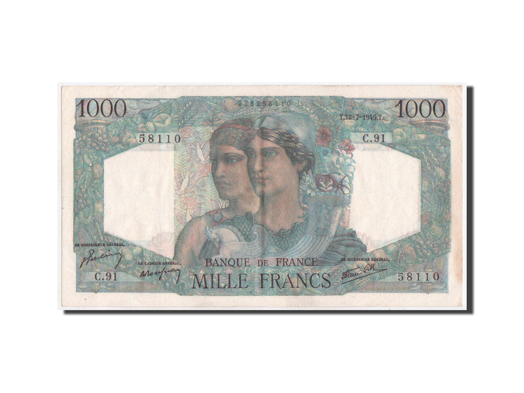 Banknote, France, 1000 Francs, 1945, 1945-7-12, AU(50-53), Fayette:41.6, KM:130a
