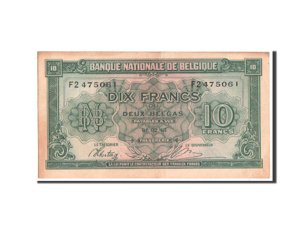 Banknote, Belgium, 10 Francs-2 Belgas, 1943, 1943-02-01, KM:122, EF(40-45)