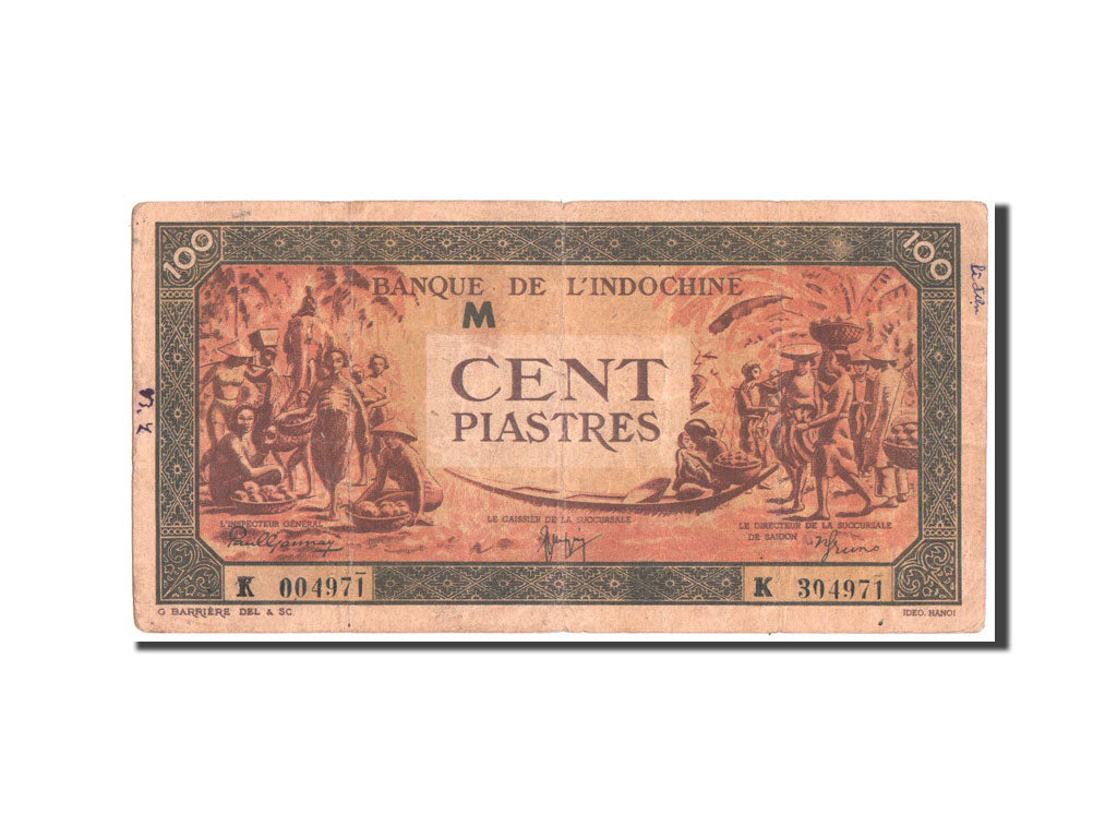 Billet, FRENCH INDO-CHINA, 100 Piastres, 1945, Undated, KM:73, TB