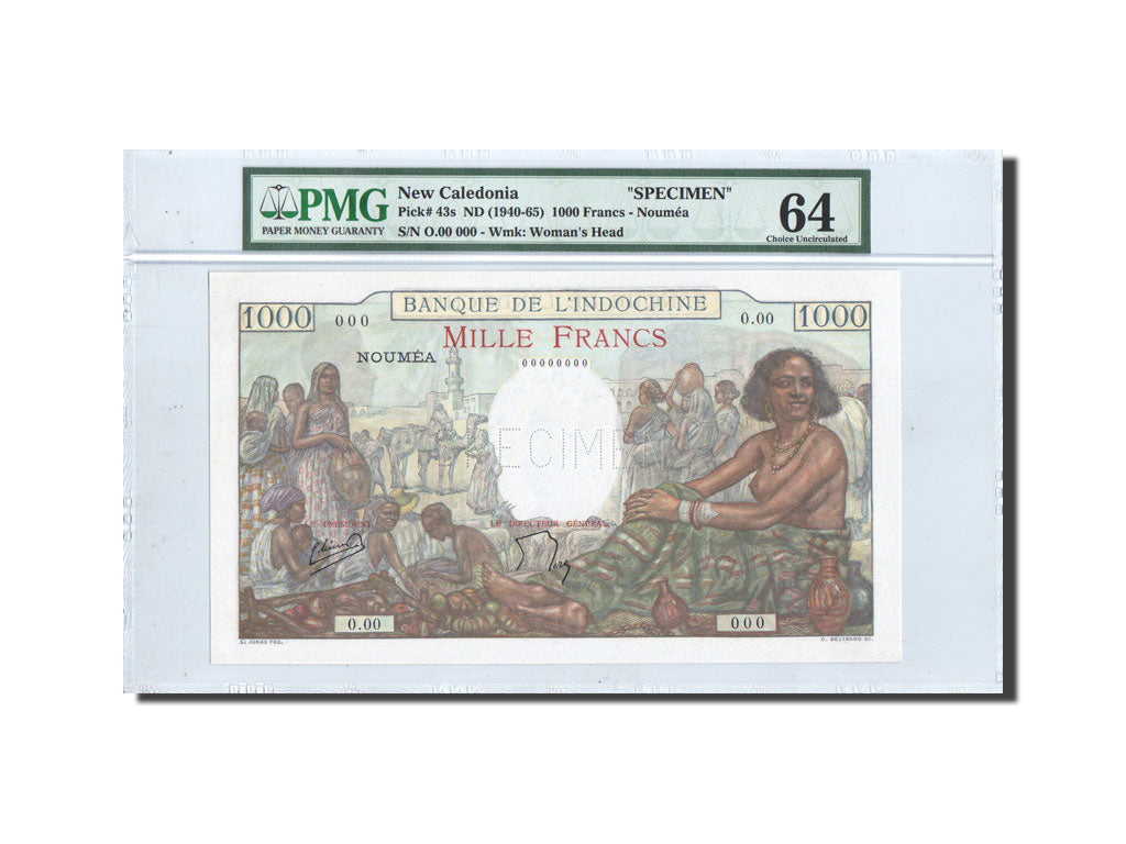 Banknote, New Caledonia, 1000 Francs, 1938, Undated, KM:43s, graded, PMG
