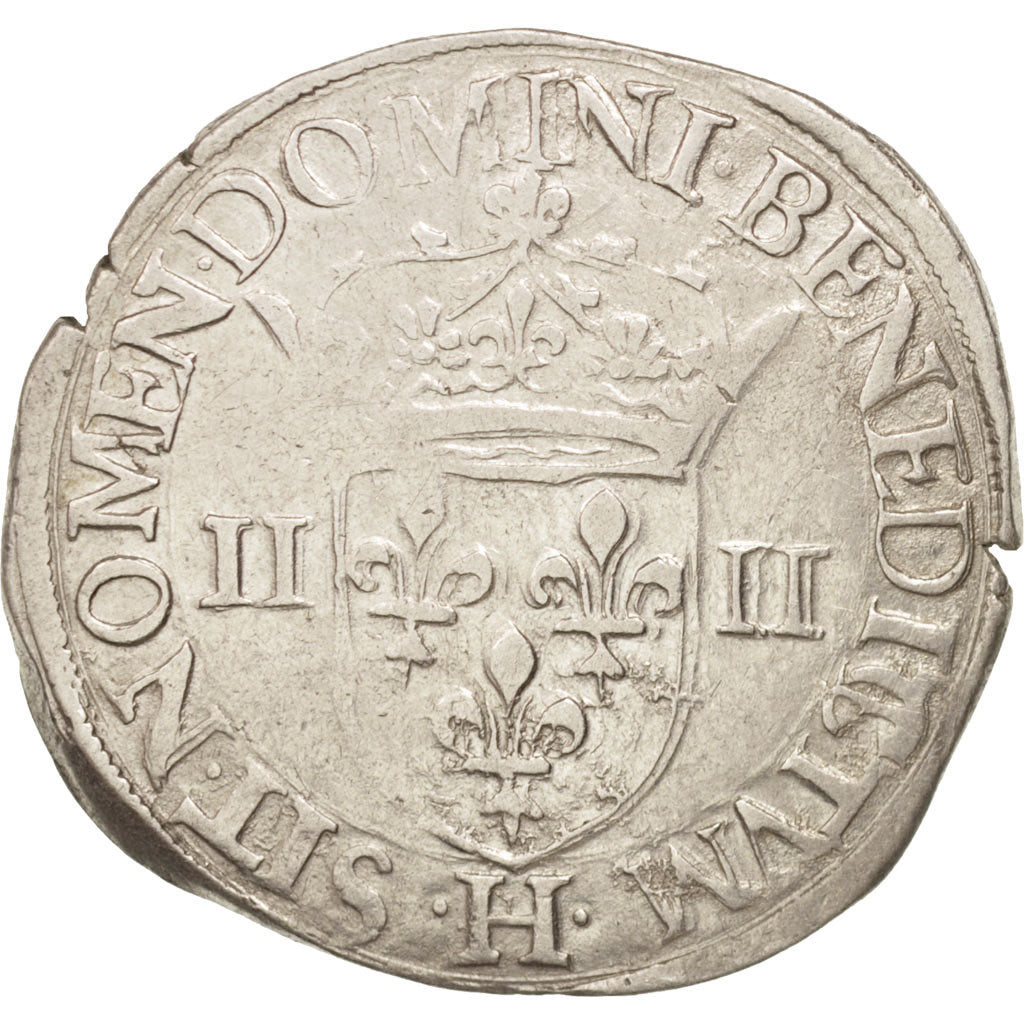 Munten, Frankrijk, Henri III, 1/4 Ecu, 1580, La Rochelle, ZF+, Zilver