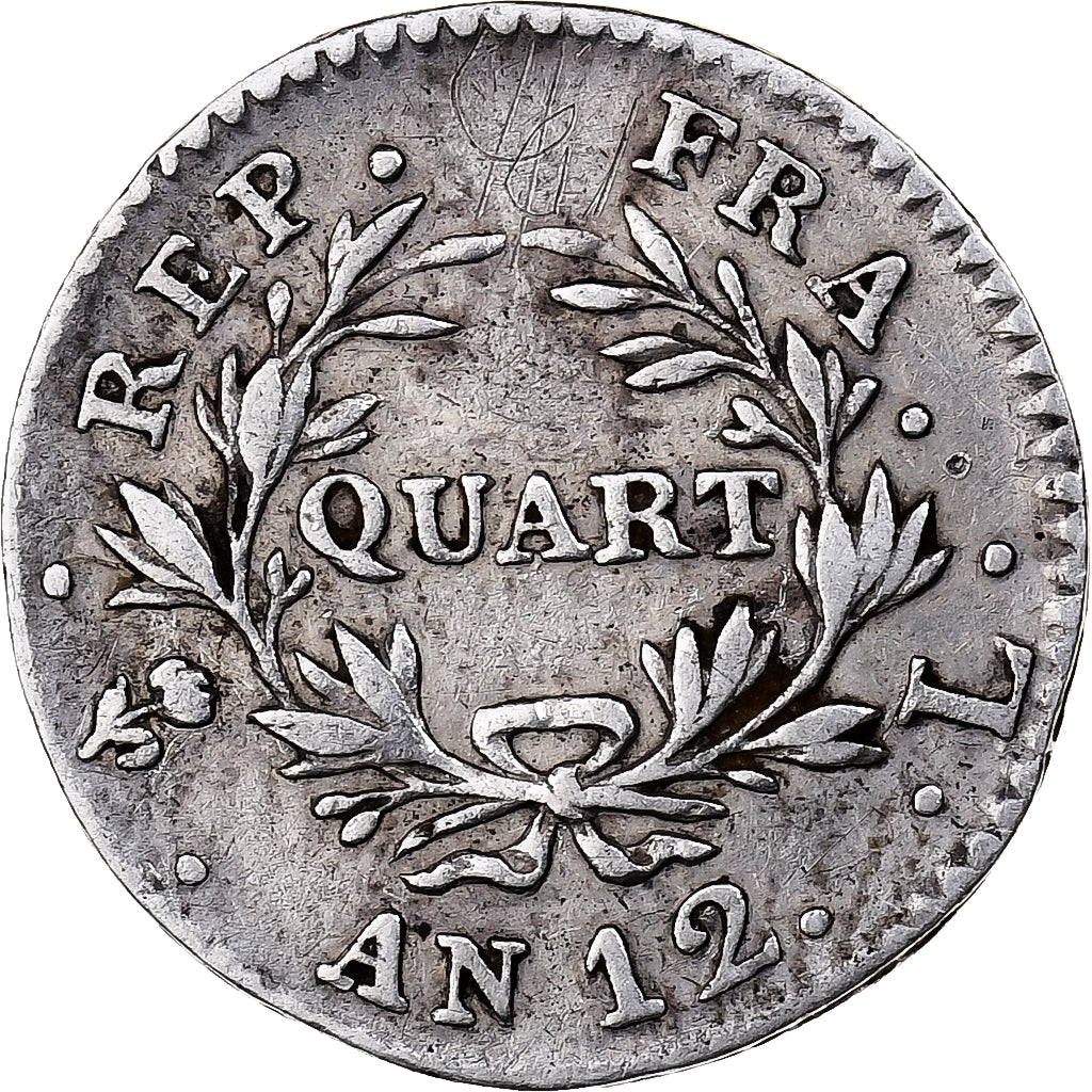 France, Napoléon Bonaparte, 1/4 Franc, An 12, Bayonne, Argent, TB+