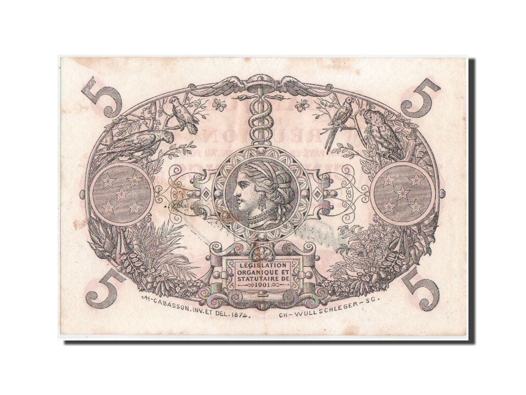 Banknot, Reunion, 5 Francs, 1938, KM:14, AU(50-53)