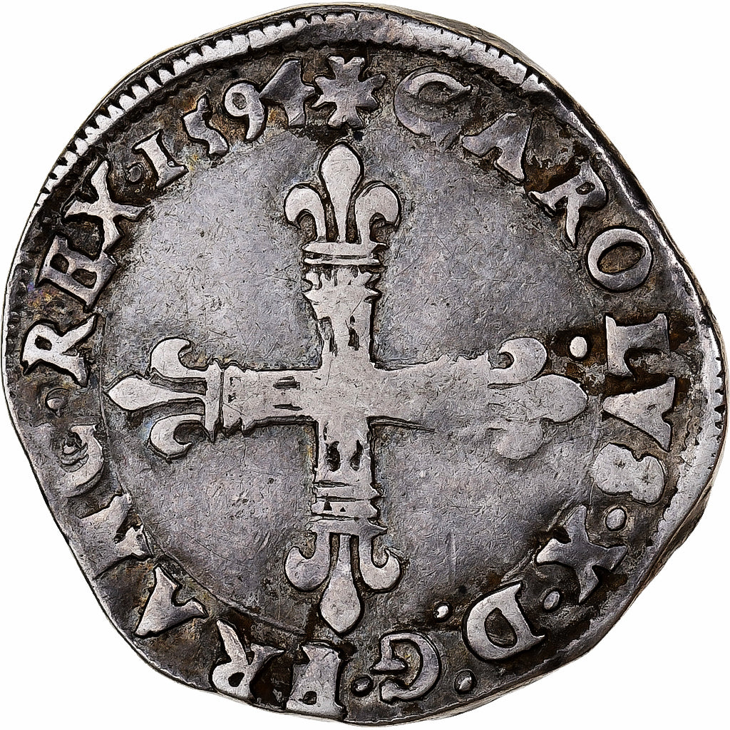 Francia, Charles X, 1/4 Ecu, 1594, Nantes, Argento, MB+, Gadoury:521