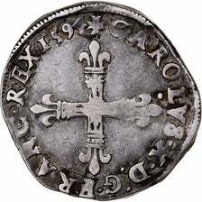 Francja, Charles X, 1/4 Ecu, 1594, Nantes, Srebro, VF(30-35), Gadoury:521
