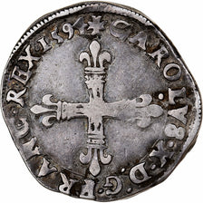 Francia, Charles X, 1/4 Ecu, 1594, Nantes, Argento, MB+, Gadoury:521