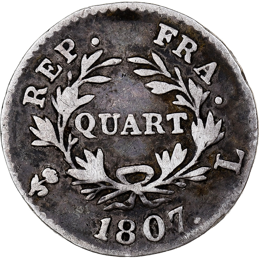Frankrijk, Napoleon I, Quart, 1807, Bayonne, Zilver, FR, Gadoury:347