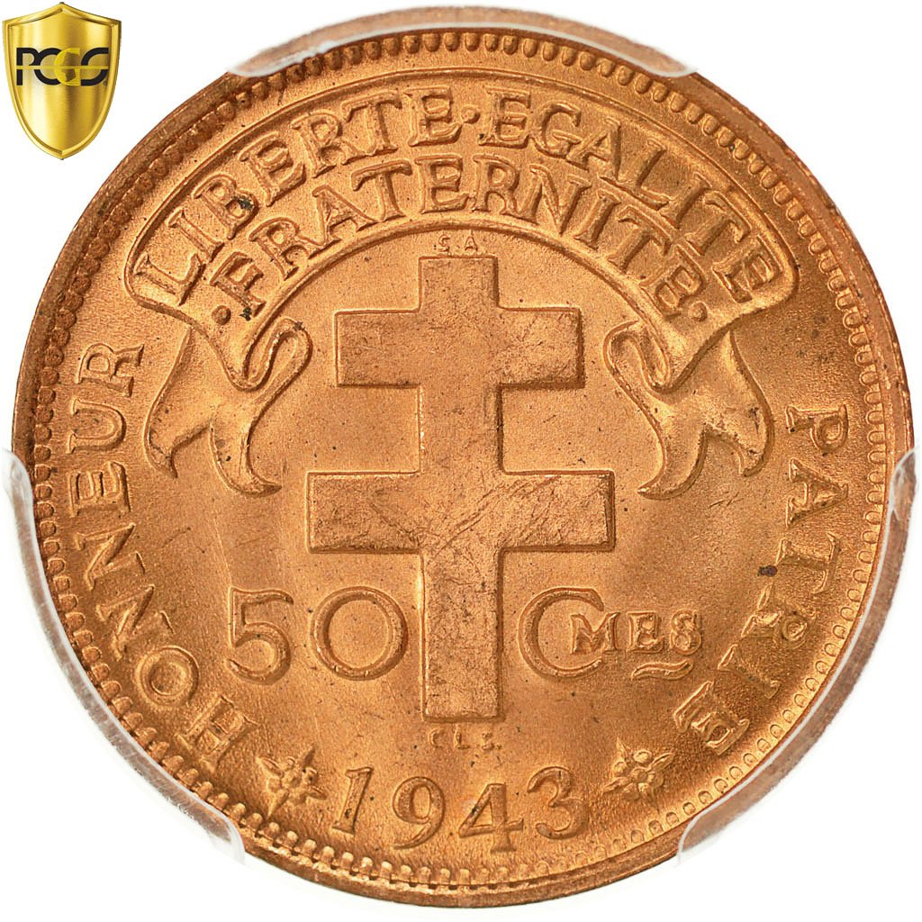 Cameroon, 50 Centimes, 1943, Pretoria, Bronze, PCGS, MS66RD, KM:6