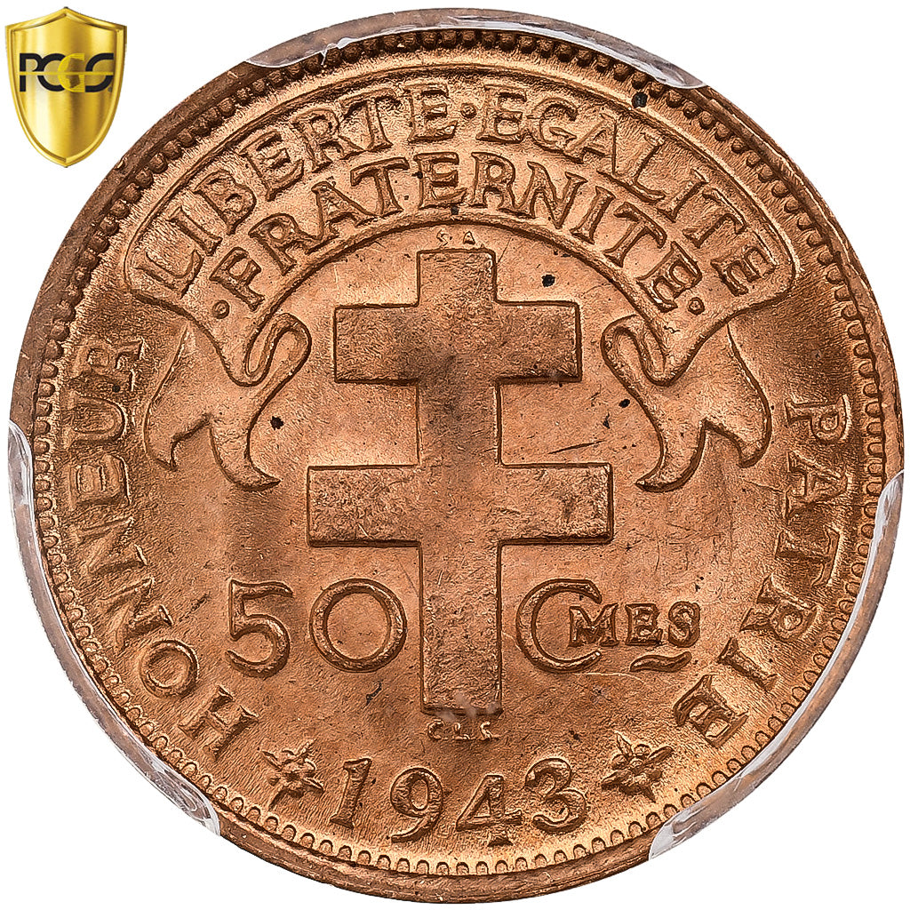 Cameroon, 50 Centimes, 1943, Pretoria, Bronze, PCGS, MS66RD, KM:6