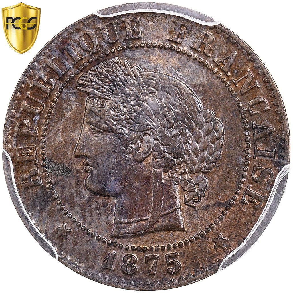 France, Centime, Cérès, 1875, Bordeaux, Bronze, PCGS, MS63BN, Gadoury:88