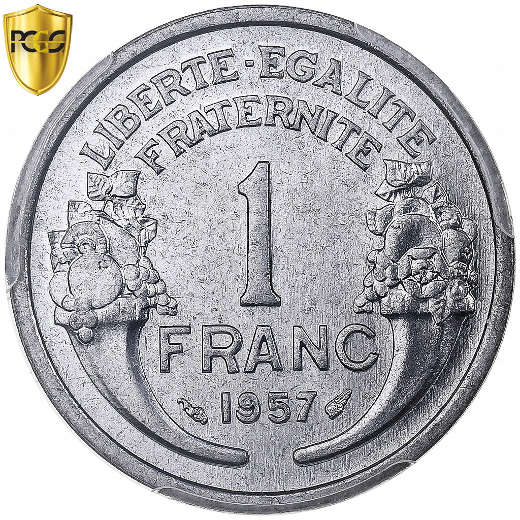 France, Franc, Morlon, 1957, Paris, Aluminium, PCGS, MS65, Gadoury:473b
