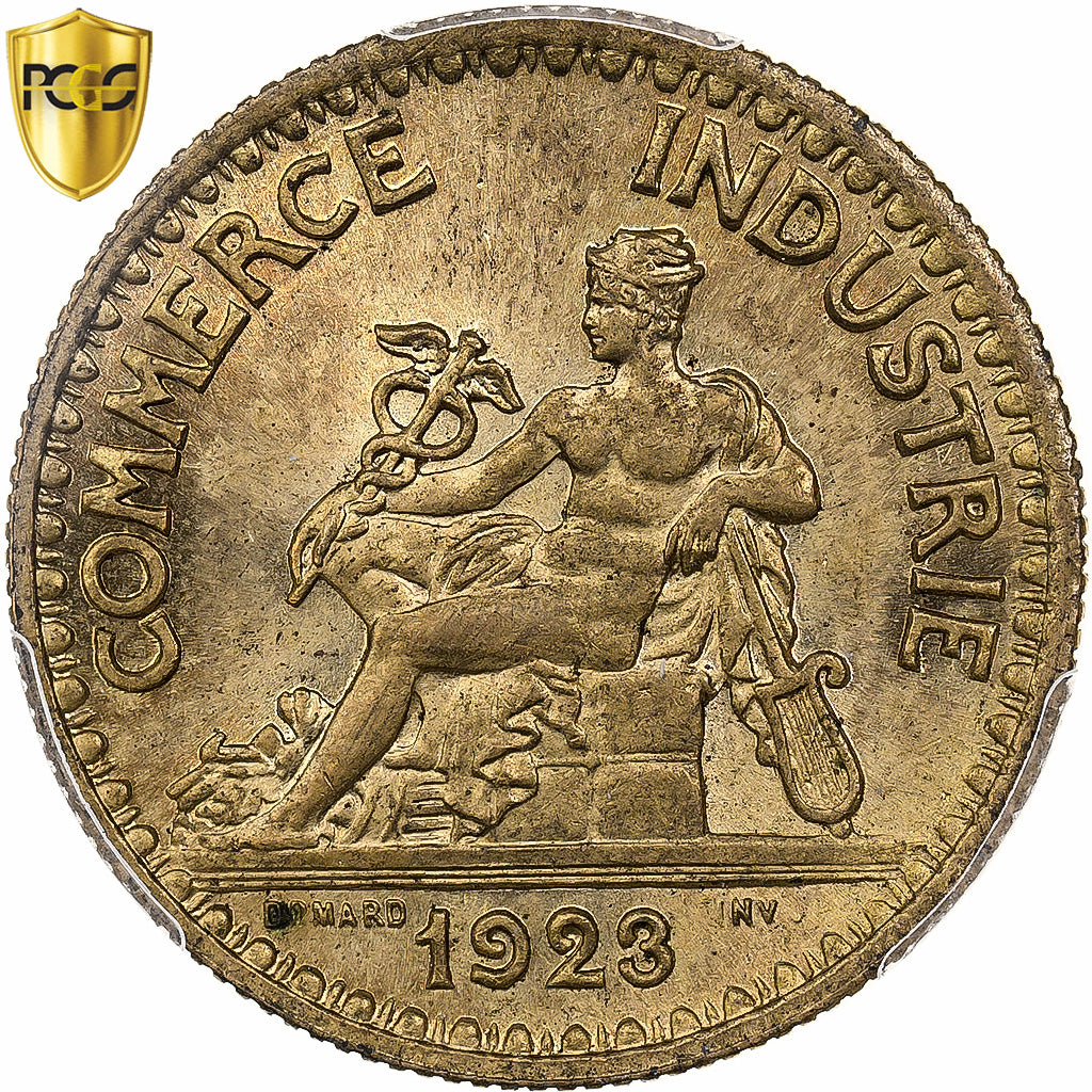France, 2 Francs, Chambre de commerce, 1923, Paris, Cupro-Aluminium, PCGS, MS64