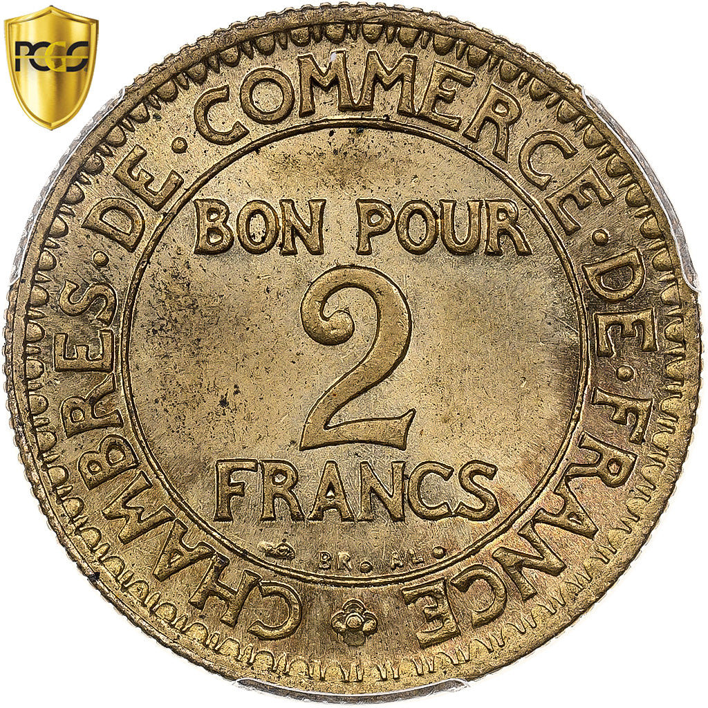 France, 2 Francs, Chambre de commerce, 1923, Paris, Cupro-Aluminium, PCGS, MS64