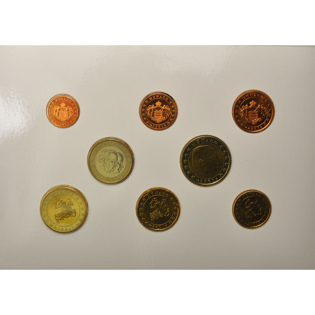 Monaco, Set 1c. à 2€, BU, 2001, MDP, MS(65-70)