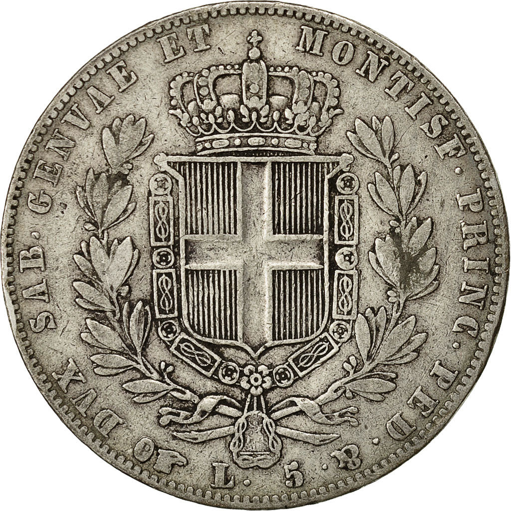 Moneta, DEPARTAMENTY WŁOSKIE, SARDINIA, Carlo Alberto, 5 Lire, 1842, Torino