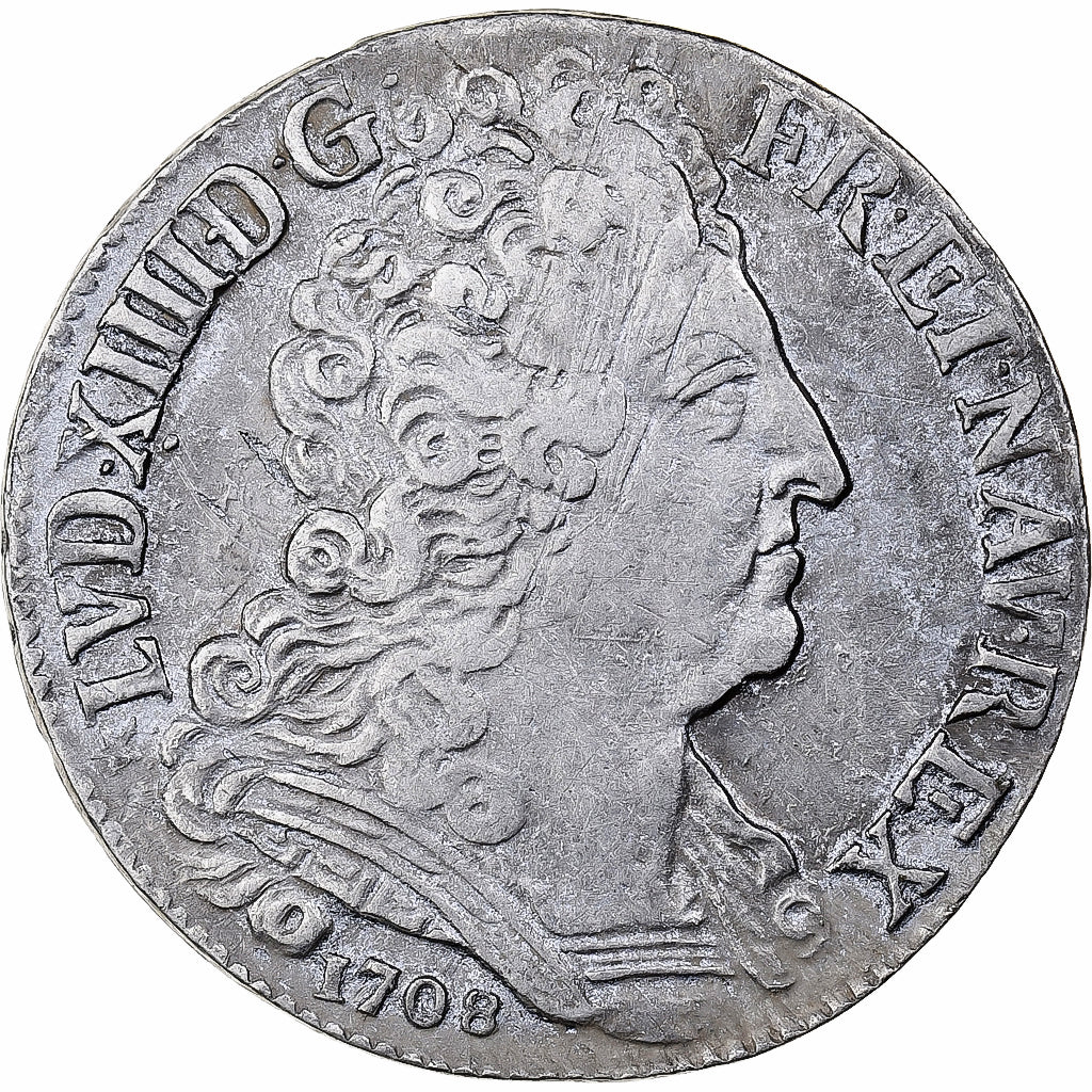 Frankrijk, Louis XIV, 20 Sols aux insignes, 1708, Lille, Zilver, ZF, Gadoury:164