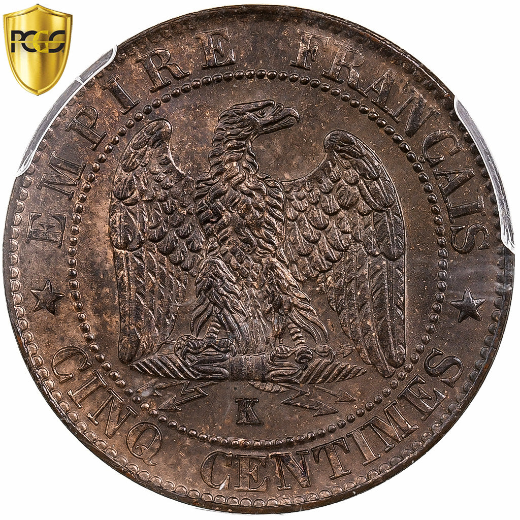 France, Napoléon III, 5 Centimes, 1864, Bordeaux, Bronze, PCGS, MS64RB