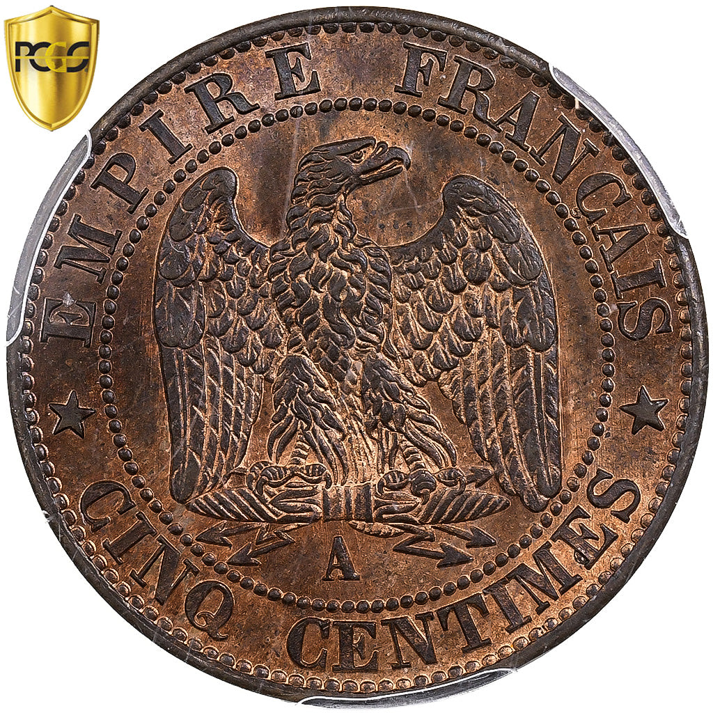 France, Napoléon III, 5 Centimes, 1864, Paris, Bronze, PCGS, MS64RB