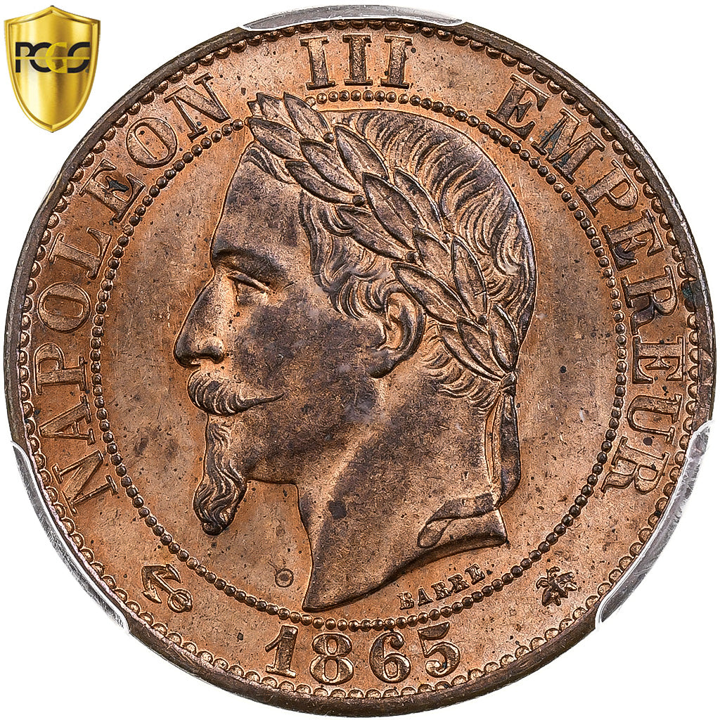 France, Napoleon III, 5 Centimes, 1865, Paris, Bronze, PCGS, MS63RB