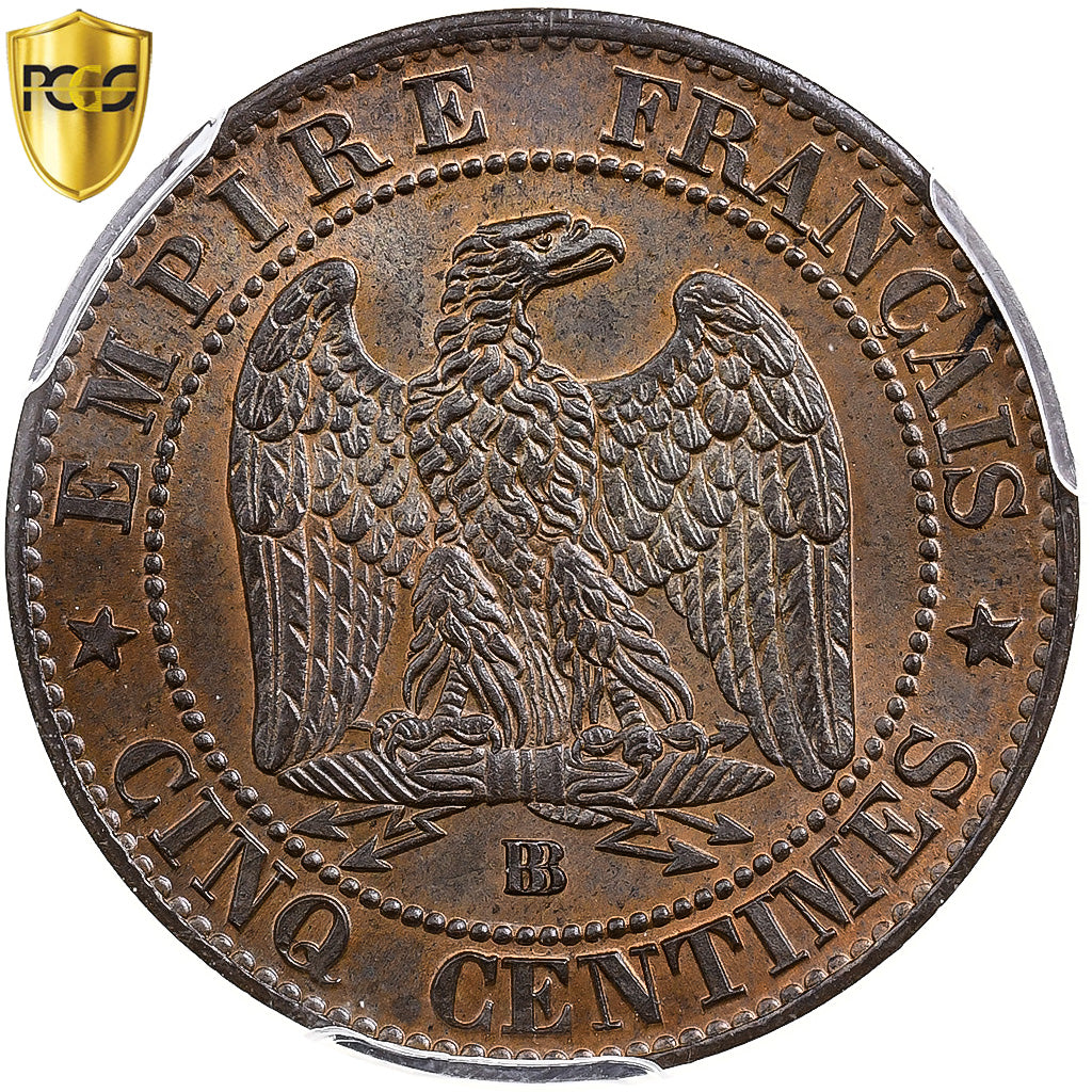 France, Napoleon III, 5 Centimes, 1861, Strasbourg, Bronze, PCGS, MS64BN