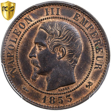 France, Napoleon III, 10 Centimes, 1853, Rouen, Bronze, PCGS, MS63RB