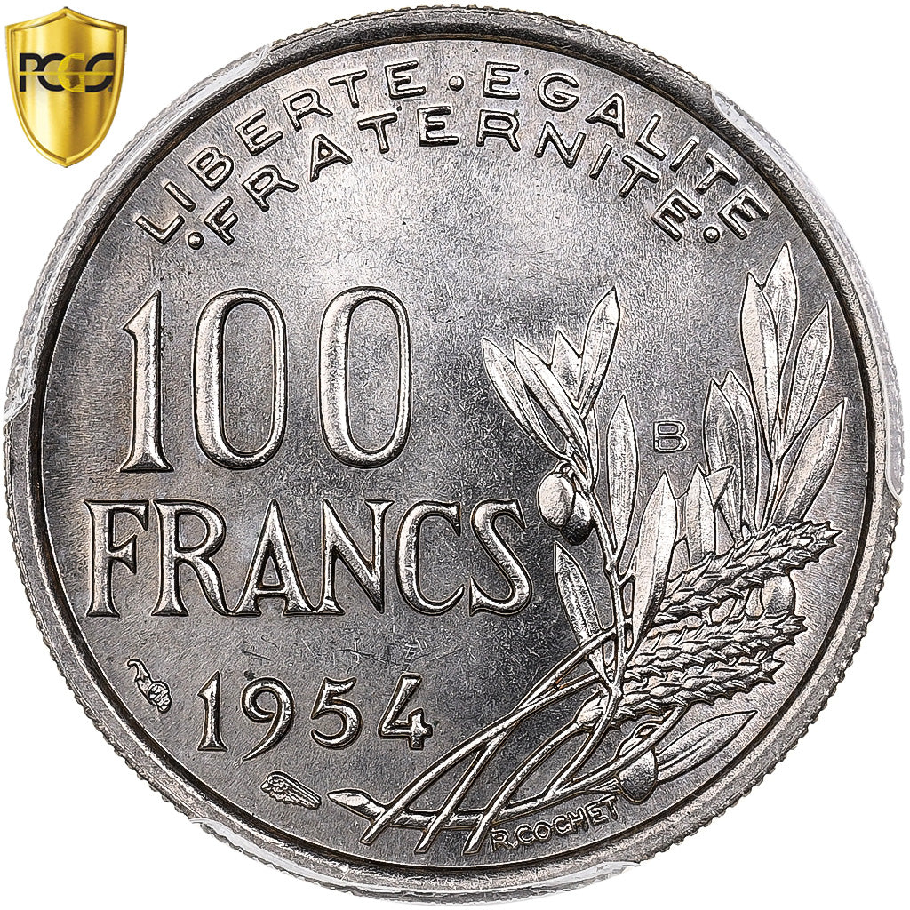 France, 100 Francs, Cochet, 1954, Beaumont-Le-Roger, Copper-nickel, PCGS, MS63