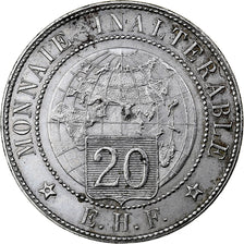 Francia, 20 Francs, Monnaie Inaltérable E.H.F, 1896, Paris, ESSAI, Maillechort