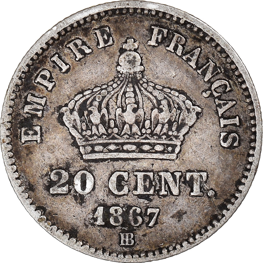 Moneda, Francia, Napoleon III, Napoléon III, 20 Centimes, 1867, Strasbourg