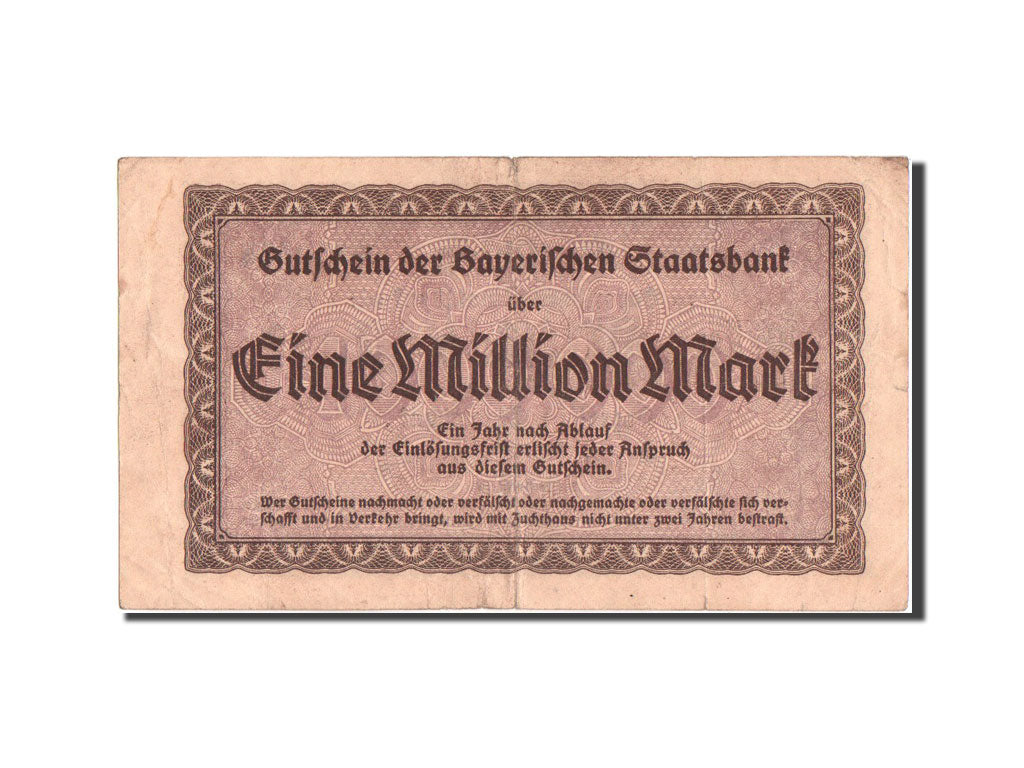 Banknote, Germany, Munich, 1 Million Mark, Bayerische Staatsbank, 1923