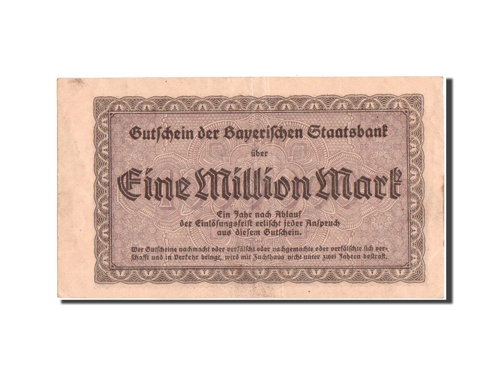 Banknote, Germany, Munich, 1 Million Mark, Bayerische Staatsbank, 1923