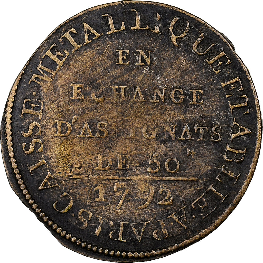 França, 18 Deniers, Caisse métallique, 1792 / AN 4, Paris, Latão, VF(20-25)