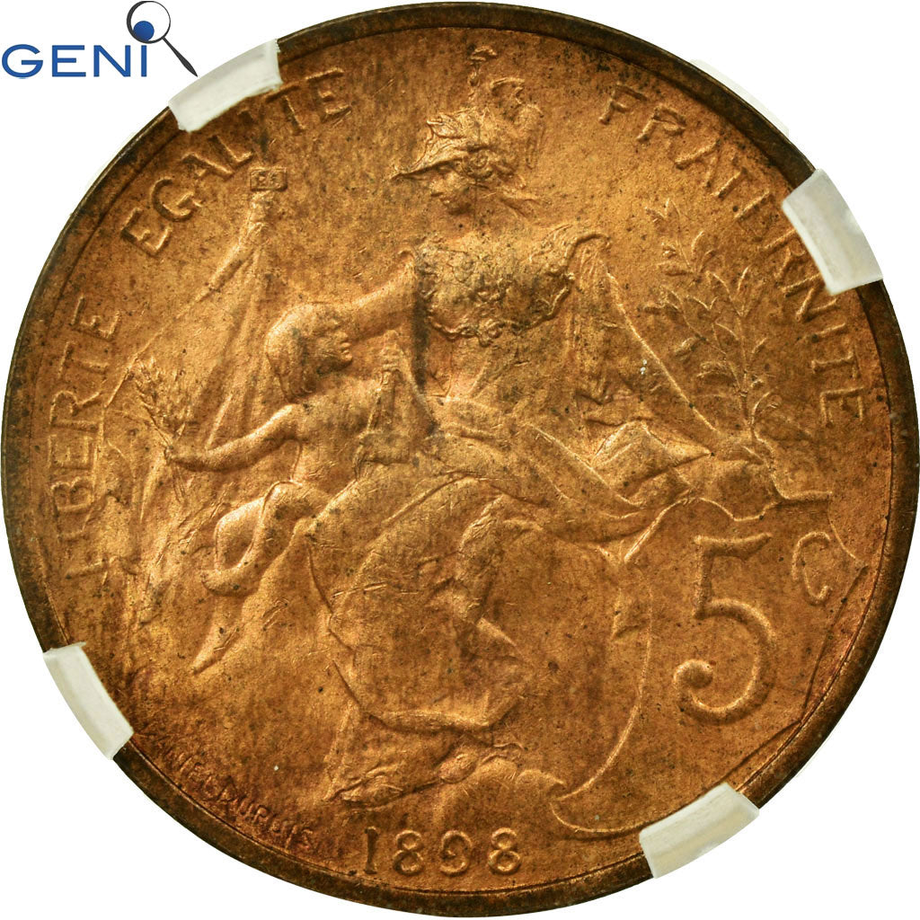 Moneda, Francia, Dupuis, 5 Centimes, 1898, Paris, GENI, MS63RB, Bronce, KM:842
