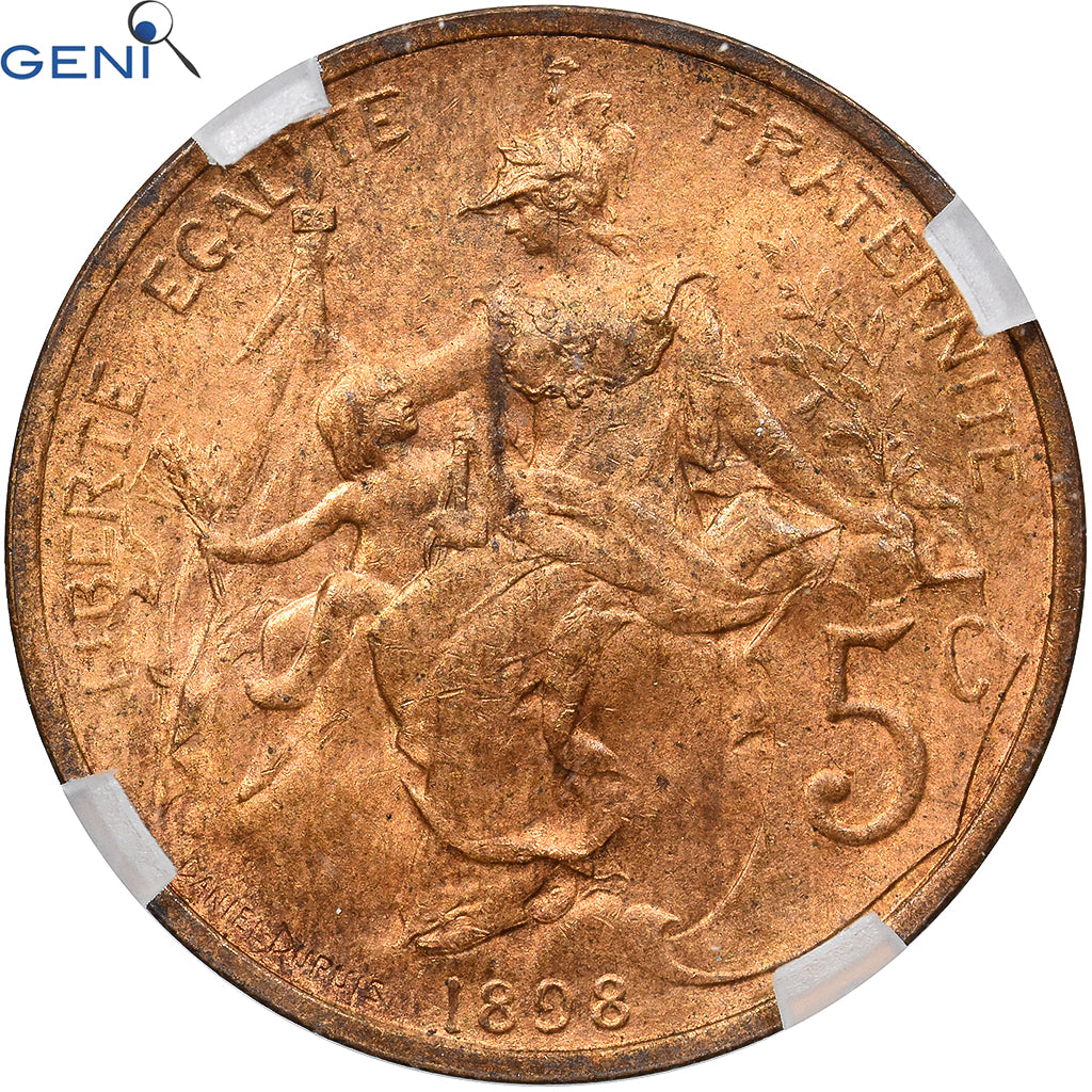 Moneta, Francia, Dupuis, 5 Centimes, 1898, Paris, GENI, MS63RB, Bronzo, KM:842