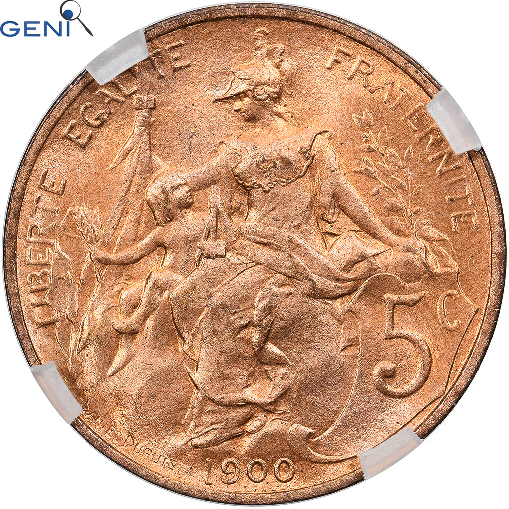 Munten, Frankrijk, Dupuis, 5 Centimes, 1900, Paris, GENI, MS65RD, Bronze