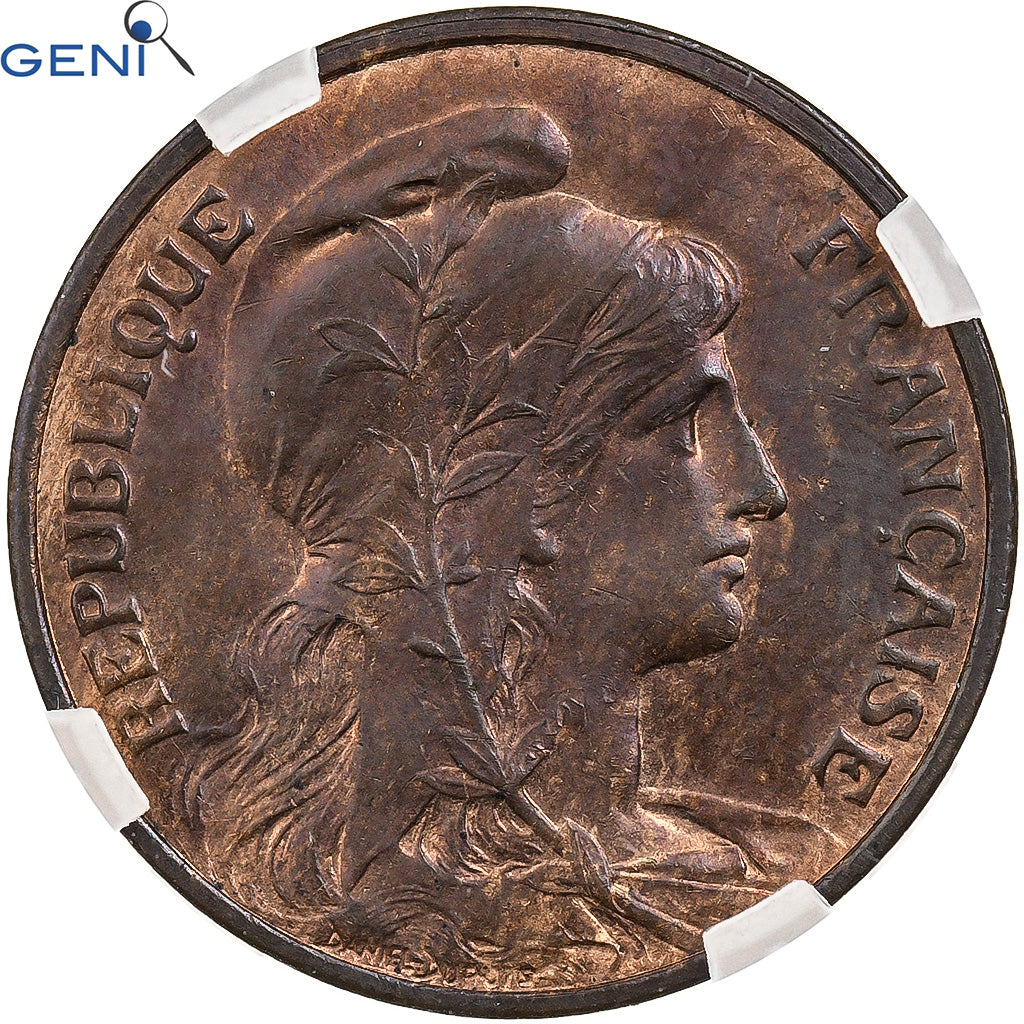 France, 5 Centimes, Dupuis, 1903, Paris, Bronze, GENI, MS63RB, Gadoury:165