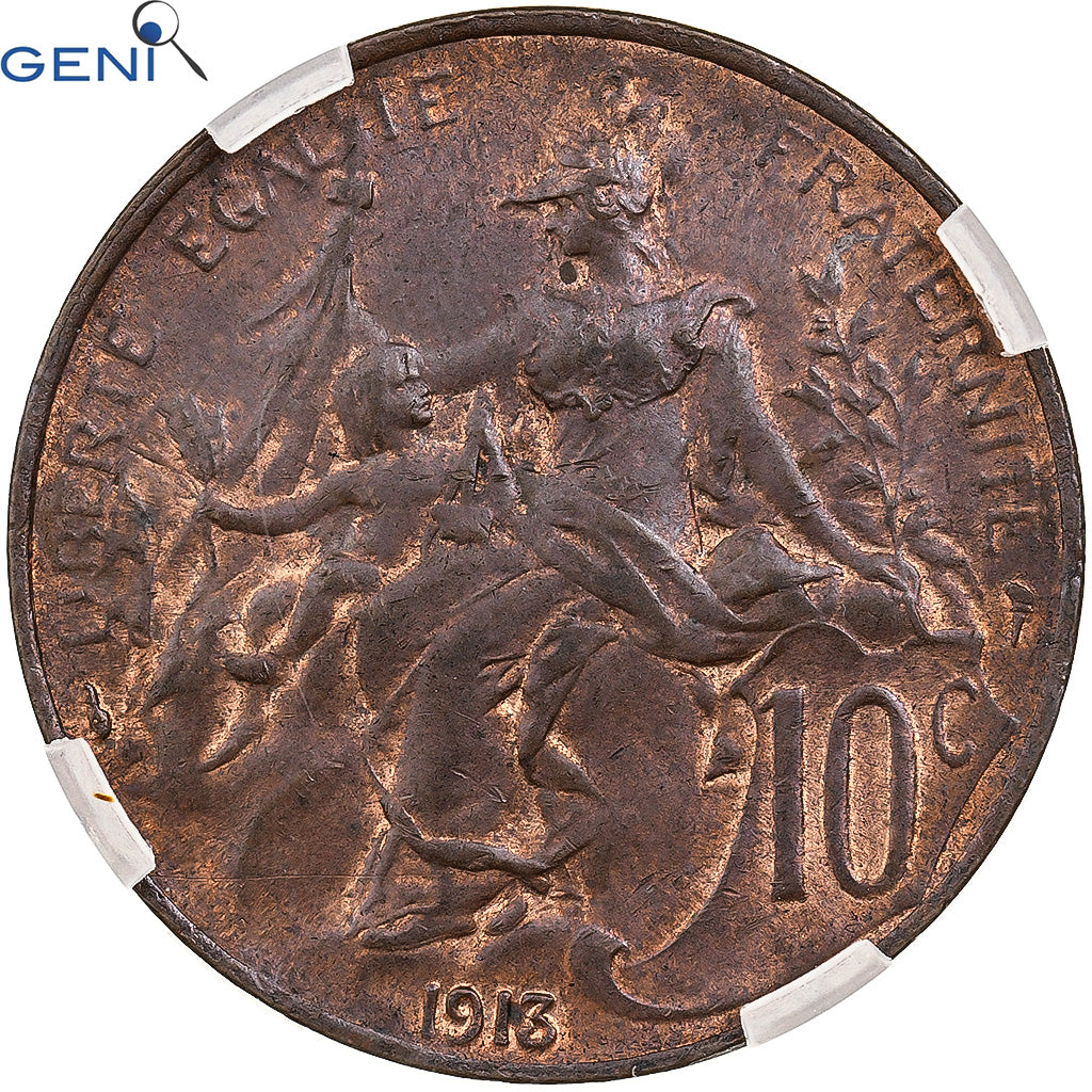 Monnaie, France, Dupuis, 10 Centimes, 1913, Paris, GENI, MS62BR, Bronze