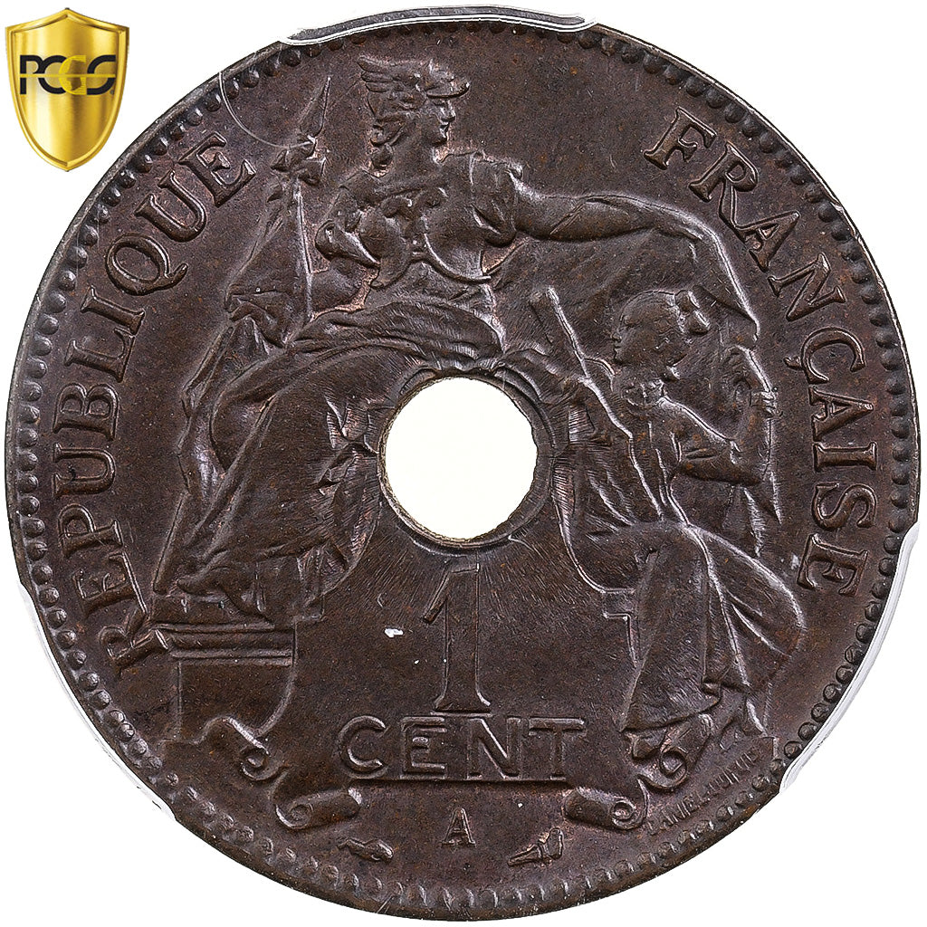 Indochiny francuskie, 1 Centième, 1906, Paris, Brązowy, PCGS, MS64BN