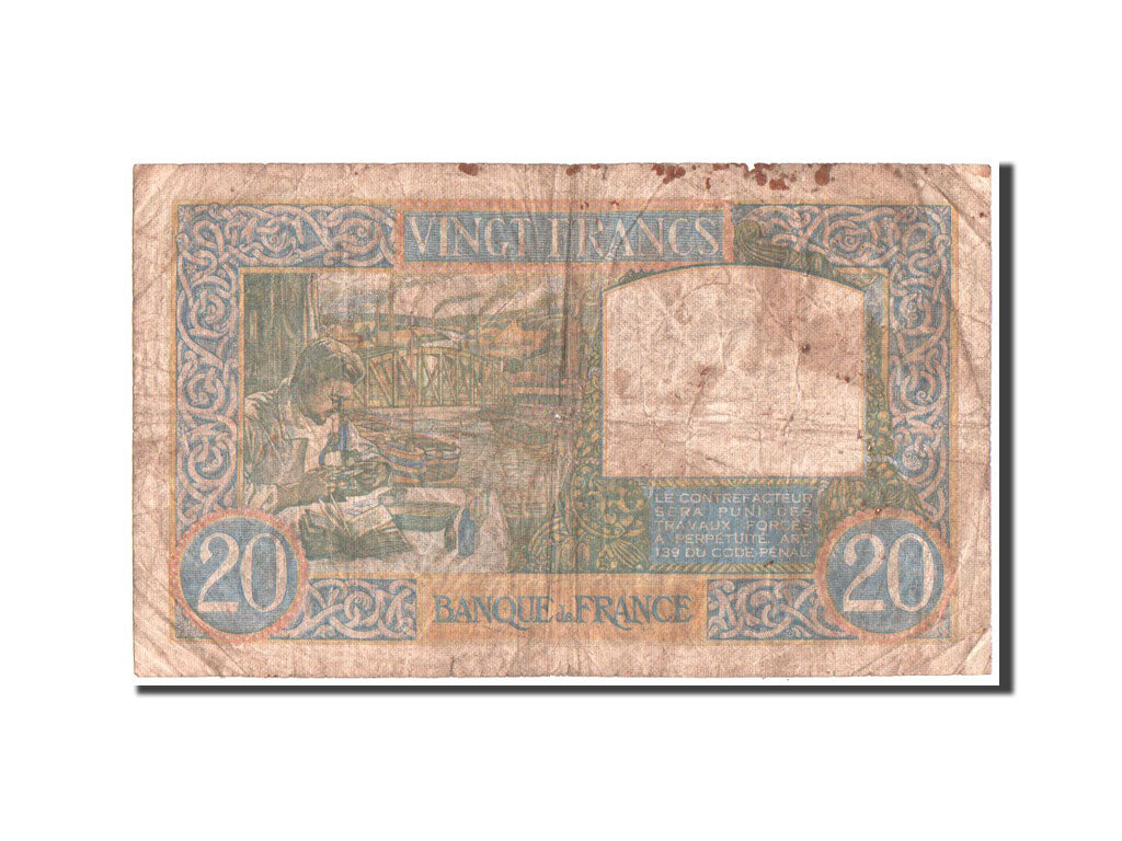 Banknote, France, 20 Francs, 20 F 1939-1942 ''Science et Travail'', 1941