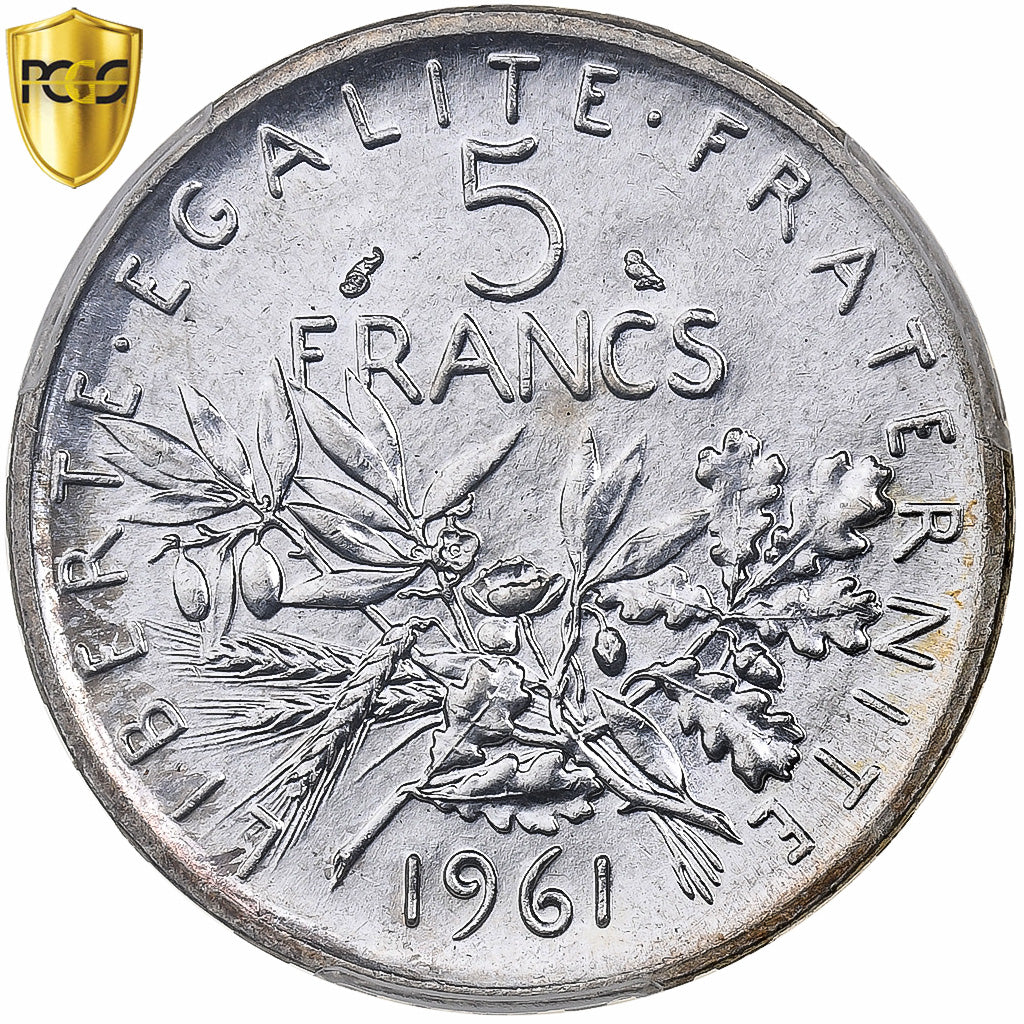 France, 5 Francs, Semeuse, 1961, Paris, Silver, PCGS, MS65, KM:926