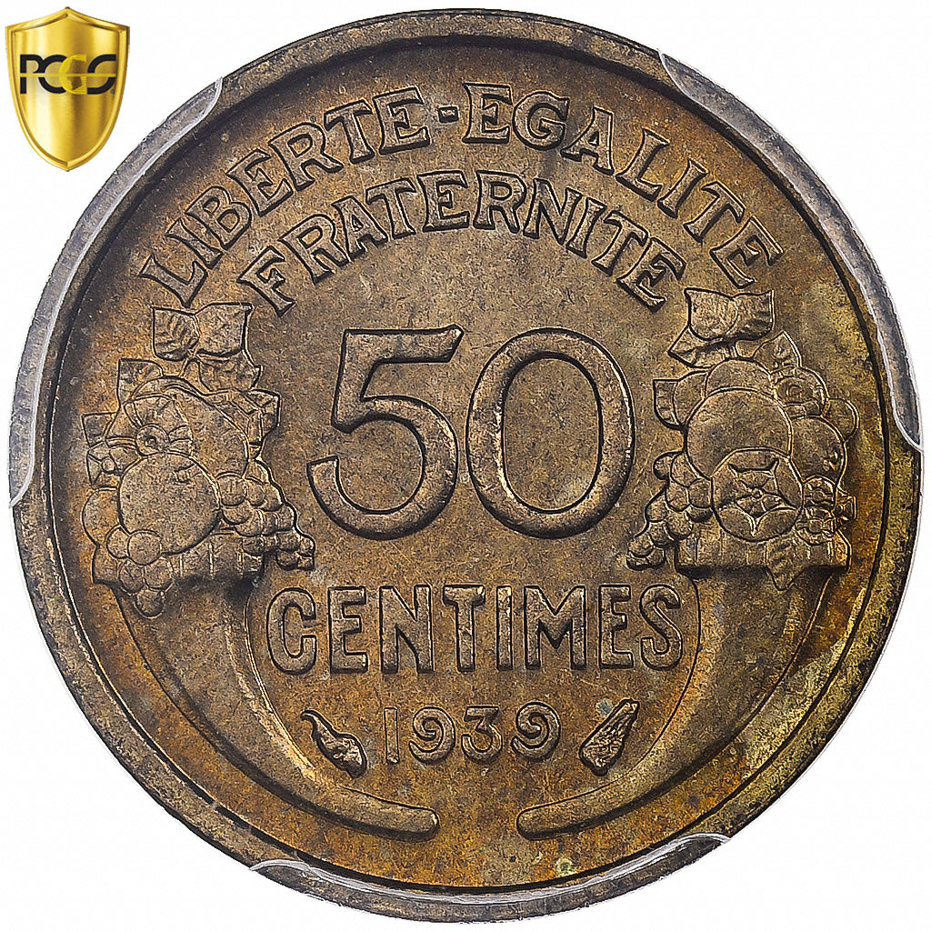 Frankrijk, 50 Centimes, Morlon, 1939, Paris, Aluminum-Bronze, PCGS, MS66