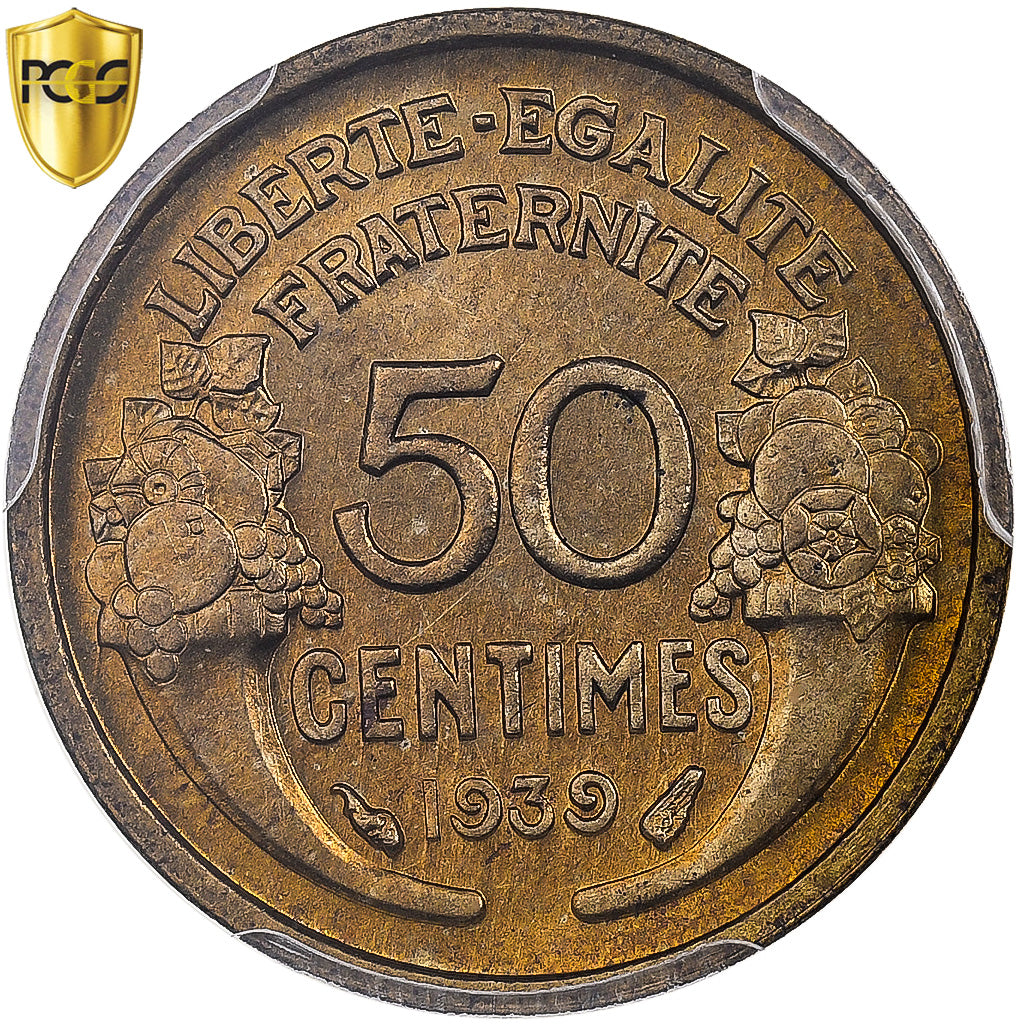 France, 50 Centimes, Morlon, 1939, Paris, Aluminum-Bronze, PCGS, MS66