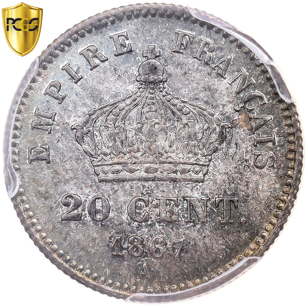 France, Napoléon III, 20 Centimes, 1867, Paris, Argent, PCGS, MS65