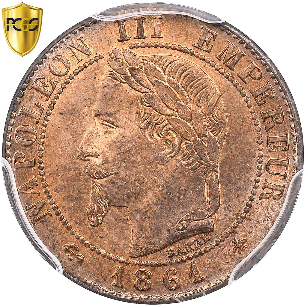 France, Napoléon III, Centime, 1861, Paris, Bronze, PCGS, MS64RD, Gadoury:87