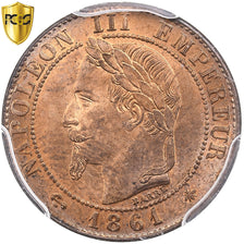 France, Napoléon III, Centime, 1861, Paris, Bronze, PCGS, MS64RD, Gadoury:87