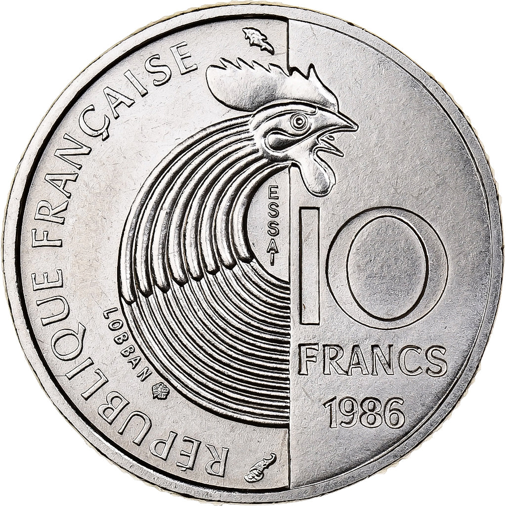 França, 10 Francs, Schuman, 1986, MDP, ENSAIO, Níquel, MS(64), Gadoury:825