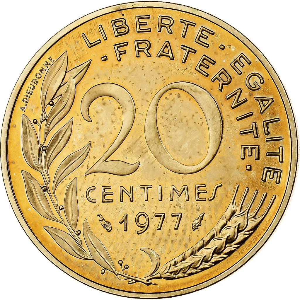 Francia, 20 Centimes, Marianne, 1977, MDP, Piéfort, Cuproaluminio, SC