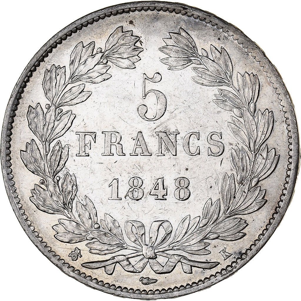 Francia, Louis-Philippe I, 5 Francs, 1848, Bordeaux, Plata, EBC, Gadoury:520