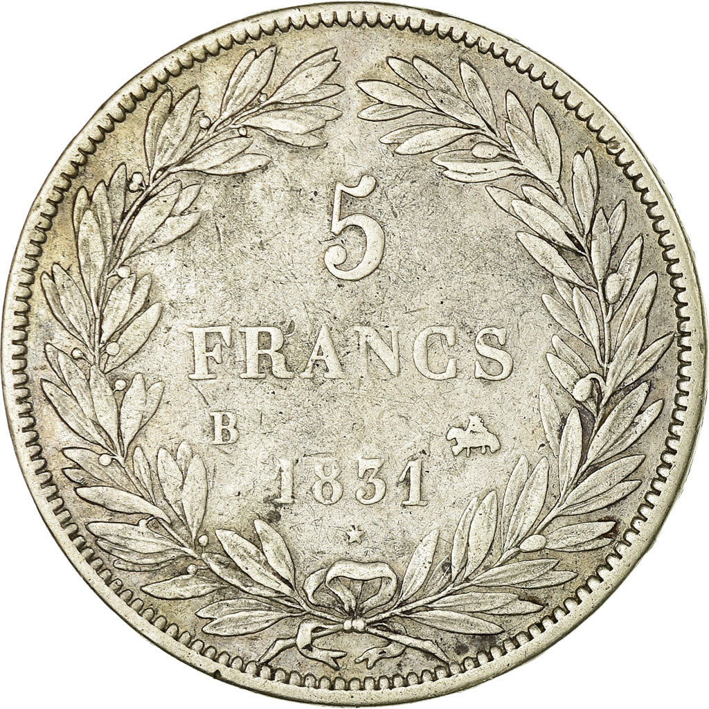 Coin, France, Louis-Philippe, 5 Francs, 1831, Rouen, VF(30-35), Silver, KM:736.2
