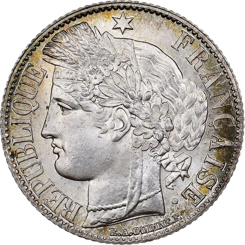 France, Franc, Cérès, 1872, Bordeaux, Silver, NGC, MS65, Gadoury:465a